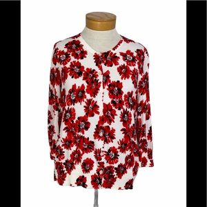 Ann Taylor Red Floral Cardigan L